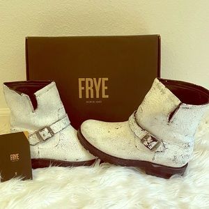 White distressed Frye boots